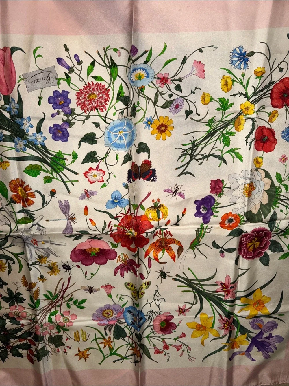 Gucci Floral Silk Scarf in White, Pink, Purple, Green
